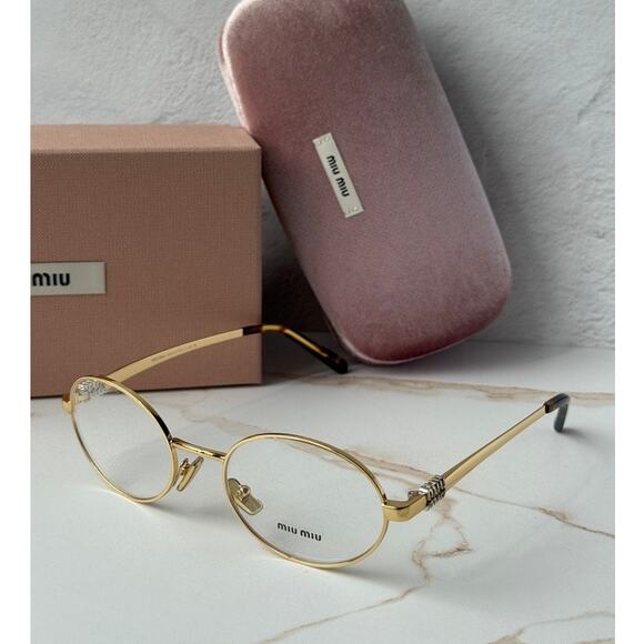 NEW Miu Miu M50ZV Gold Oval Metal Eyeglasses Frames